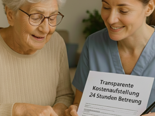 zwei Personen beschreiben eine Kostenerstellung 24-Stunden-Betreuung Kostenaufstellung Beschreibung
